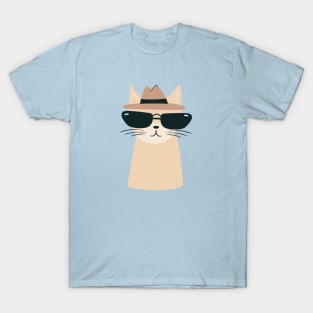 Dapper Cat Minimalism: Cream Fedora & Glasses Art T-Shirt